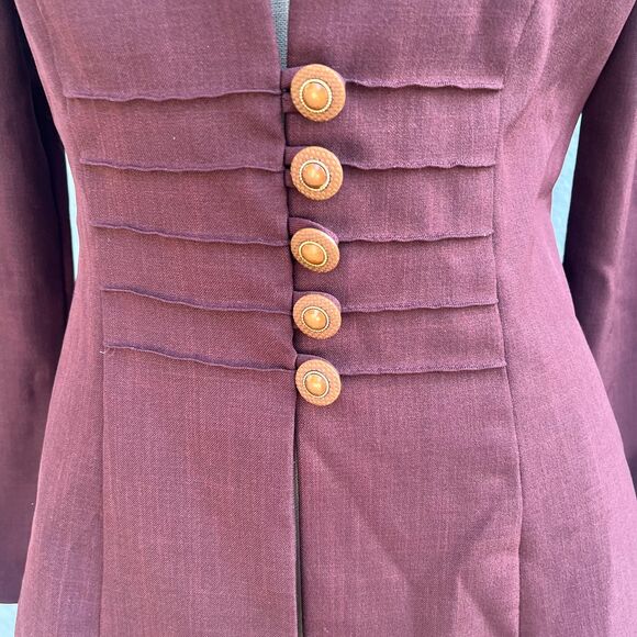 90s Blazer in Maroon Womens Medium Structured Top Military Details. - Picture 6 of 6